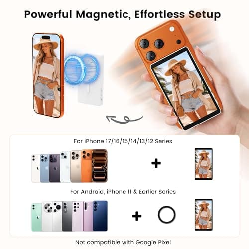 Vamvo Magnetic Selfie Monitor Screen for iPhone & Android, 4K Wireless Vlog Screen with Remote, 180° Rotation & Screen Mirroring Content Creator Essentials for TikTok, YouTube Live Streaming (White) thumbnail 2