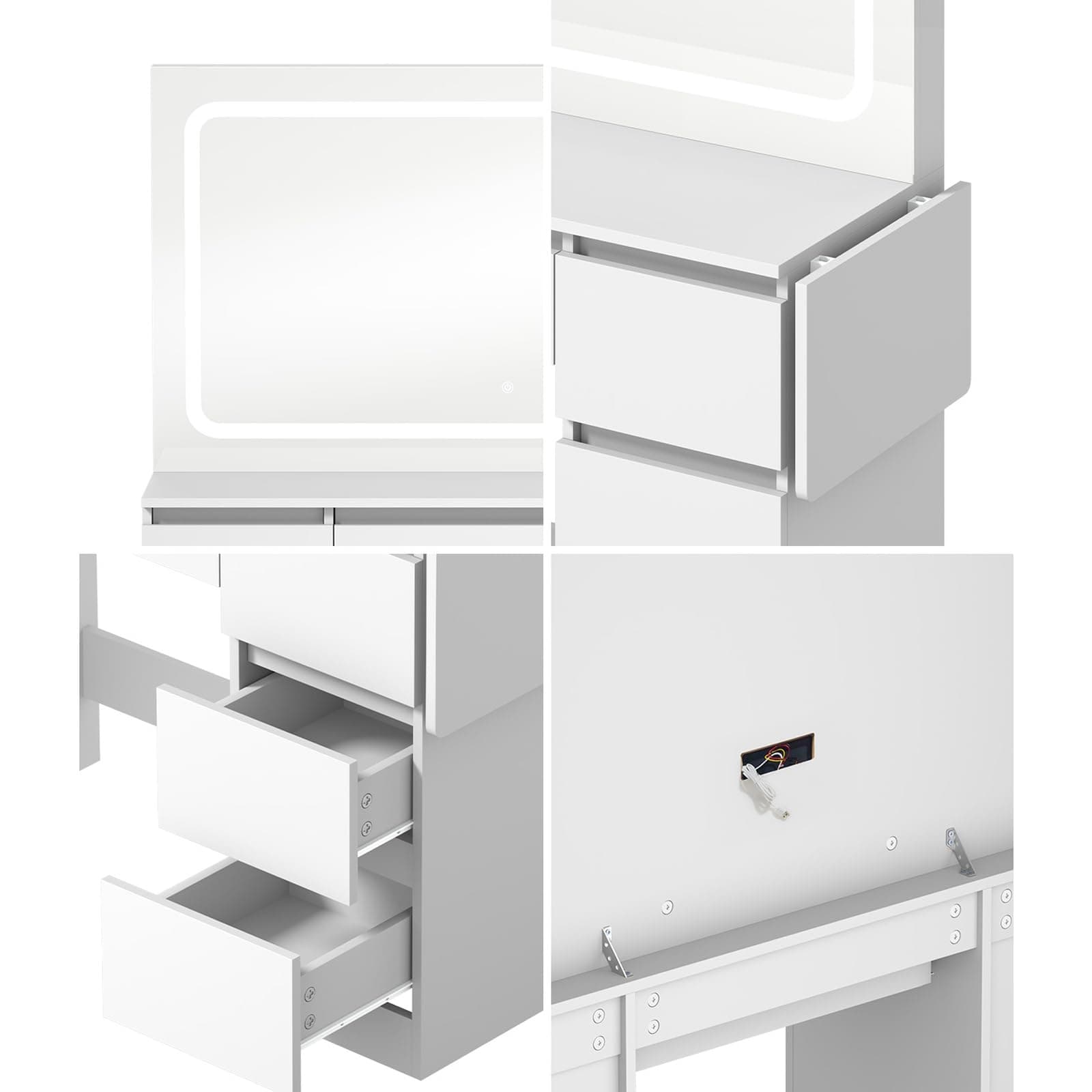 Oikiture Makeup Vanity with LED Light Mirror Dressing Table with 7 Drawers thumbnail 6