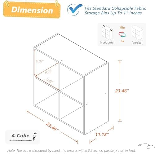 NELYE 4 Cube Organizer Bookcase - Fabric Storage Bins Container, Open Shelf Simple Compartments Bookshelf, Oak - 4-Cube - Oak thumbnail 2