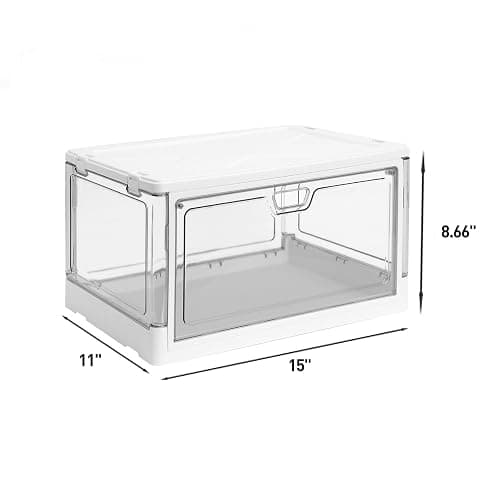 HYBRIDEAS 3-Pack Clear Stackable Storage Bins with Lids Magnetic Doors Open Front Foldable Folding Plastic Craft Containers Large Closet Organizers Box for Bedrooms Living Rooms Study Kids' Toys 24 QT thumbnail 3