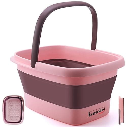 Foot Bath Collapsible Foot Soak Tub,Beinilai Collapsible Foot Bath Basin,Multifunction Plastic Basin with Handles,Foot Tub for Soaking Feet-Pink - Image 1