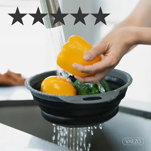 Collapsible Colander | 2-Pack Black Collapsible Strainer for Pasta, Fruits, & Vegetables | Compact Silicone Strainer Ideal for Straining all Sorts of Foods | Strainer for Everyday Use Medium thumbnail 7