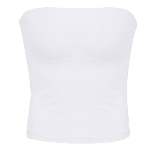 Women's Strapless Tube Top, Bandeau Top with Built in Bra, Slim Fit Sleeveless Blouses, Soft Stretchy Undershirts, Support Yoga Tank Shirts, Casual Basic Crop Blouses thumbnail 2