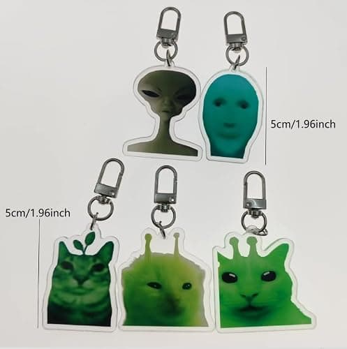 PUCAPOCO Alien Cat Keychain Cute Funny Cat Meme Keychains Bag Charms for Bag Backpack Handbag Purse Charms 5PCS thumbnail 5