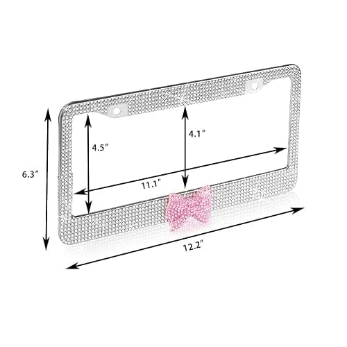 2 Pack Bling License Plate Frame，Handcrafted Bling Rhinestone Premium Stainless Steel License Plate Frame，14 Facets Clear Color Rhinestone Crystal (Silver&Pink-Bow) thumbnail 6