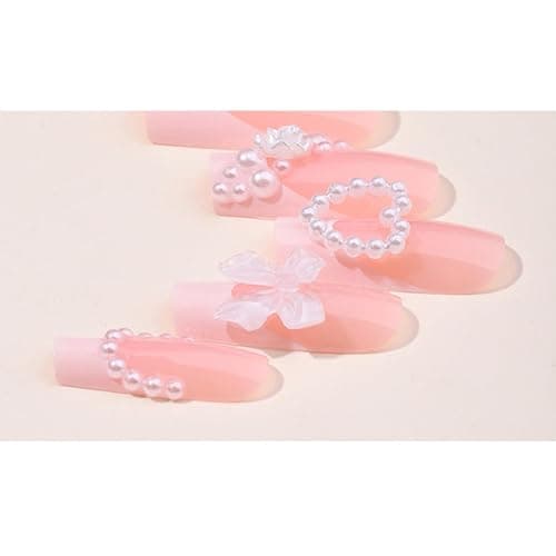DANMANR Pink Fake Nails Bow False Nails Full Cover Acrylic Square Medium French Flower Fake Nails for Women and Girls 24PCS thumbnail 3