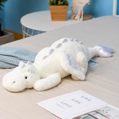 Leahaoe Weighted Dragon Stuffed Animal, Soft and Sturdy Weighted Stuffed Animals for Kids and Adults, Medium White Dragon Stuffed Animal(35.4" 5Lbs) - Image 1