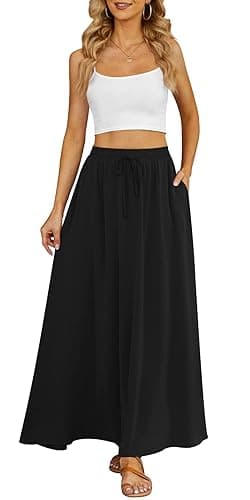 Yincro Women's Flowy Maxi Skirt Summer Pleated High Waisted Casual Long Skirts with Pockets thumbnail 4