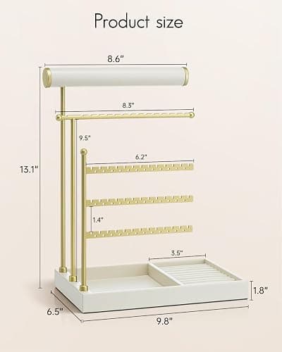 Vlando Jewelry Stand Organizer with Ring Holder, Jewelry Holder Organizer with Tray, Necklace Bracket Earring Holder - Cloud White thumbnail 2