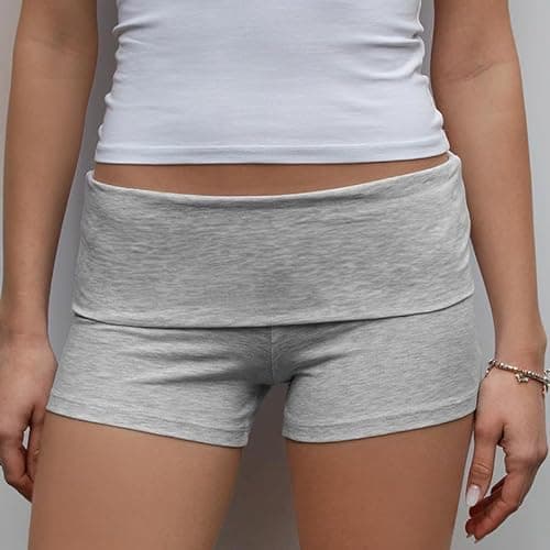 Women Foldover Micro Shorts Y2k Low Waist Rivet Shorts Striped Slim Fit Bottoms Vintage Halloween Holiday Wear thumbnail 2