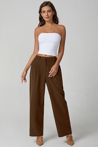 QINSEN Wide Leg Dress Pants for Women High Waisted Wrinkle Free Work Pants with Pockets Casual Slack thumbnail 3