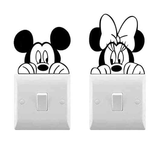 Light Switch Cool Decals | Baby room Stickers (9 x 3.5, Mickey & Minnie) - Black - Image 1