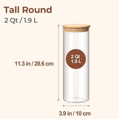 ComSaf Glass Spaghetti Pasta Storage Container with Lids 2 Qt Set of 3, Tall Clear Airtight Food Storage Jar with Wood Cover Kitchen Pantry Storage Container for Noodles Flour Cereal Coffee Beans thumbnail 3
