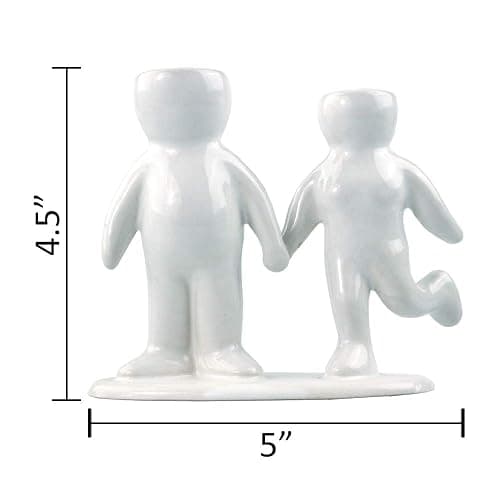 NW Wholesaler 5 Inch White Ceramic Couple Holding Hands People Shaped Planter with Two Live Tillandsia Air Plants - Potted Indoor Air Plants for Home and Office Decor thumbnail 3