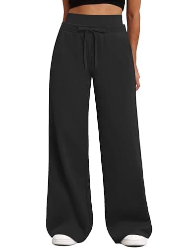 HeSaYep Women's Wide Leg Sweatpants Double Waisted Baggy Sweat Pants with Pockets - Image 1