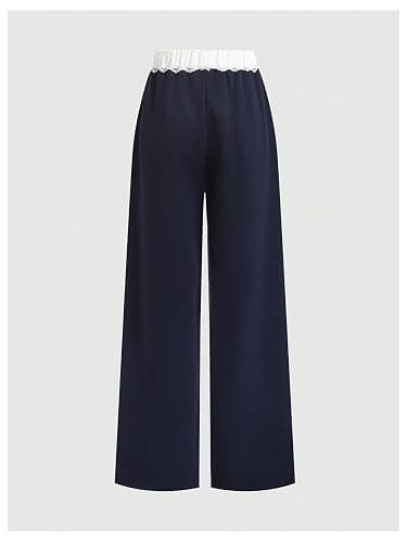 RoseSeek Girl's Lace Trim Baggy Sweatpant High Waisted Wide Leg Sweatpant Workout Track Pants Trousers thumbnail 3