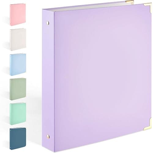 Sooez 3 Ring Binder with Metal Corners, Cute 1 Inch Binders Fits 175 Sheets of Paperwork, Three Ring Recipe Binder with Pocket for Women School Home Office Supplies, Letter Size 8.5" x 11", Purple - Image 1