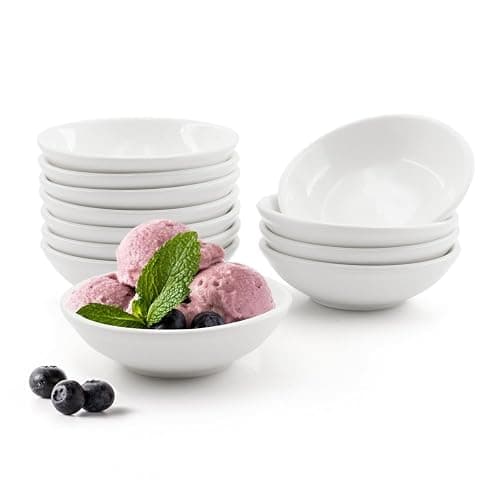 MARIWEI 12 Pack 1.2 Oz White Soy Sauce Dish Ceramic Dip Bowl Set, Mini Dip Sauce Bowl Set, Ceramic Mini Soy Sauce Plate, Porcelain Side Dish for Ketchup Sauce Plate, Soybean, BBQ, Party - Image 1