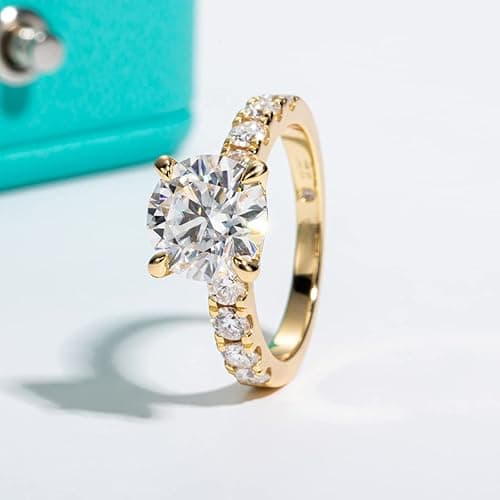 AnuClub Moissanite Engagement Ring, Total 4.3cttw D Color Round/Oval/Asscher Cut, 925 Sterling Silver Promise Anniversary Rings for Women, Elegant Gift Packed - Yellow Gold - 8.5 thumbnail 2