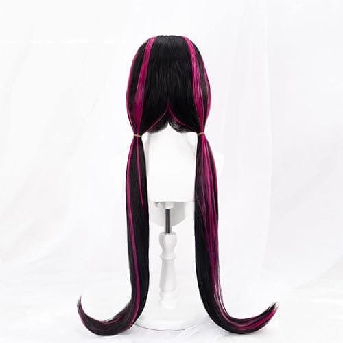 ZNTU Black Mixed Pink Cosplay Wig with Bangs, Elf Ears and Free Wig Cap - 80cm Heat Resistant Synthetic Fiber Wig for Halloween, Theme Parties and Anime Fans thumbnail 3