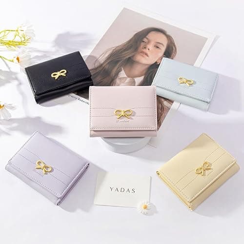 Cute Wallet Coquette Bow Small Wallet Tri-folded Aesthetic Bifold RFID Blocking Card Holder Leather Mini Short Coin Purse with ID Window for Women Girls Ladies -Purple thumbnail 7