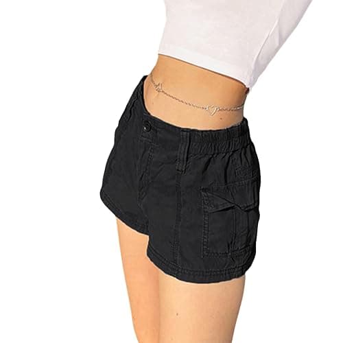 Women Cargo Shorts Elastic Low Waist Pocket Shorts Y2k Egirls Slim Fitted Shorts Vintage Harajuku Streetwear thumbnail 3