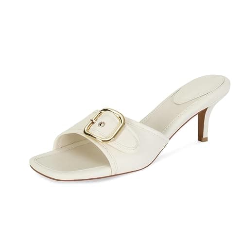 Dsevht Black Kitten Heel Sandals Stiletto Low Heels Slip On Slides Mule Sandal Square Open Toe Dress Shoes for Women thumbnail 6