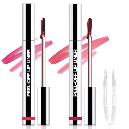 JUAAZIN 2Pcs Matte Lip Stain Peel Off Lip liner with Tweezer, Peel Off Lip Stain, Long Lasting Waterproof Lipstick Lip Gloss Tattoo, Transfer-proof for All Skin Types (0.24 fl oz-00#+06#) - Image 1