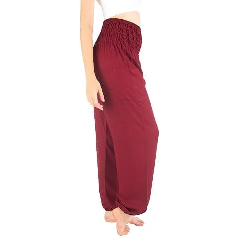 Boho Pants 2-Pocket Flowy High Waist Harem Pants Women for Yoga Travel Hippie Clothes - Image 1