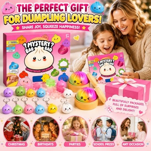 24PCS Squishy Fun Box Mystery Pack, Dumplings Squishies Advent Calendar, Slow Rising Dumpling Stress Balls Mini Dumpling Set Pack Party Favor Gifts for Adult thumbnail 5