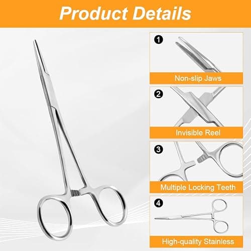 Ainiv 2 Piece Hemostat Curved and Straight Stainless Steel Self-Locking Fishing Forceps Piercing Remover Tool Piercing Grabber Tool for Nurses Pet Grooming Care Fishing DIY Crafting(5") thumbnail 3