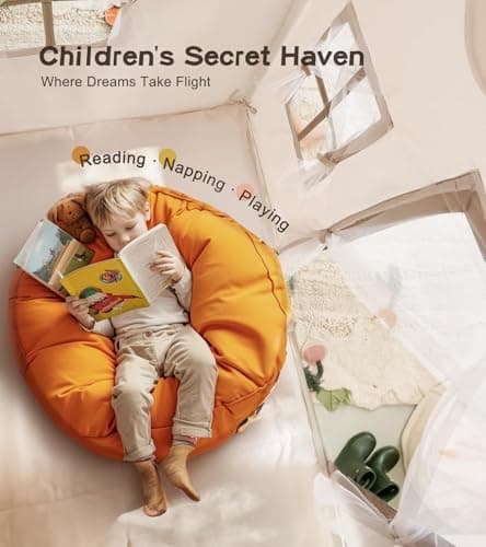 Large Kids Play Tent with Mat, XICEN Play Tent Indoor with Star Lights and Windows, Playhouse for Boys and Girls Aged 3+, Kid Tent with Mat Washable (Cream) thumbnail 4