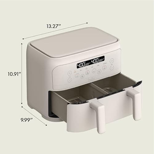 bella 4 Qt TriZone Air Fryer, EverGood™ Ceramic Nonstick Coating, Dual Basket Design w Removable Divider, Digital Touchscreen Control w 6 Preset Cooking Options, 1200 Watt, 3lb Capacity, Oatmilk thumbnail 2