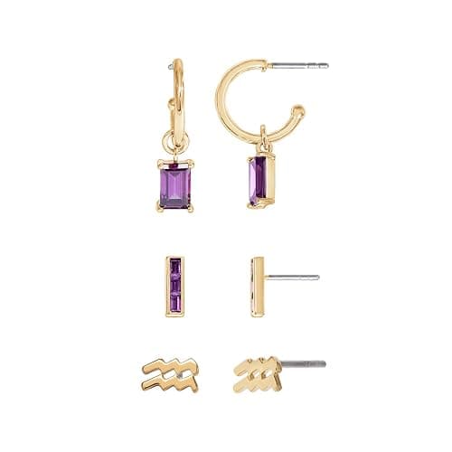 Amazon Essentials Yellow Gold Plated Brass Birthstone Stud and Hoop Set Earrings - Image 1