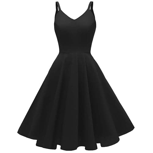 GOOBGS Women's 1950s Retro Vintage Spaghetti Strap Cocktail Swing Dresses with Pockets - Image 1