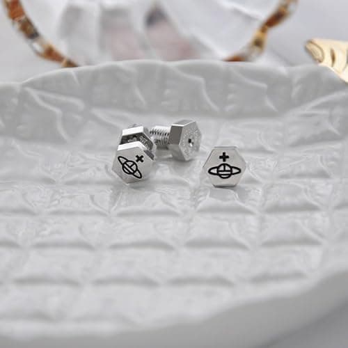 Colorful Screw Earrings of Saturn for Women - Alloy Screw Saturn Earrings Ear Studs(Silver) thumbnail 2