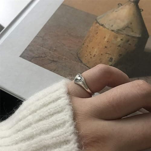 Vintage Heart S925 Sterling Silver Ring for Women Dainty Engagement Promise Love Expandable Open Finger Statement Stacking Rings Adjustable Fashion Gift Valentine's Anniversary(Polished) thumbnail 5
