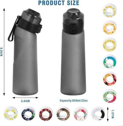 DJPP Air Scent Water Bottle with 12 Flavor Pods 650ML Drinking Water Cup 0% Sugar BPA Free With Straw Sports Water Bottle Suitable for Outdoor(Mattle Black Bottle + 12 Scent Pods in Random) thumbnail 2