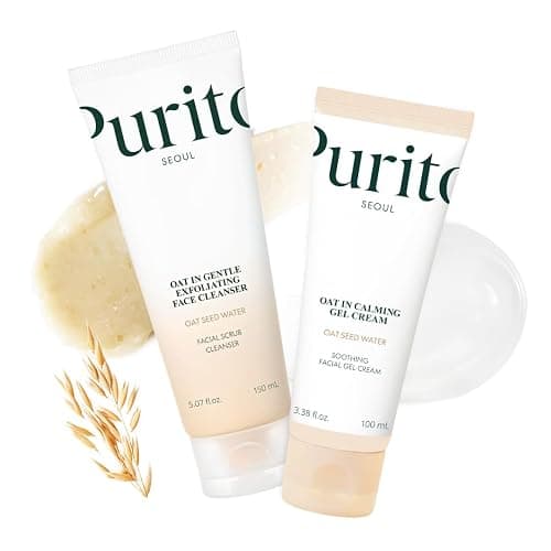PURITO Oat Velvet Duo, Calming Gel Cream & Exfoliating Facial Polish, Non-comedogenic Formula, Moisturizer, Cleanser, Mild Korean Skincare for All Skin Types 3.38+5.07 fl.oz - Image 1