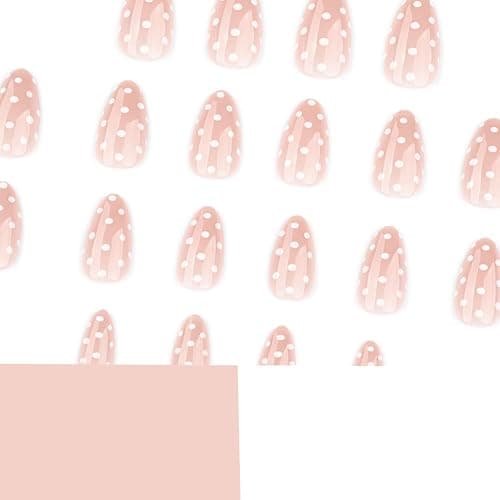 Polka Dot Press on Nails Short Almond Fake Nails Cute False Nails Press ons with White Dots Design Full Cover Stick on Nail for Women Manicure,Glossy | Reusable | Nail Sticky Tab | Easy Apply | 30Pcs thumbnail 4