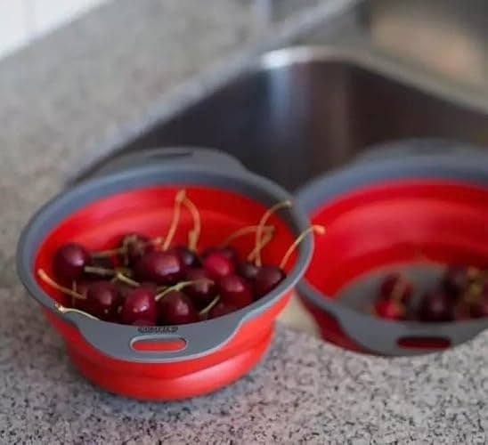 New and improved- Set of 3 Niklye Ultimate Kitchen Strainers—1×10” & 2×12” Collapsible Silicone Colanders. Now more durable and robust for everyday use with pasta, veggies, fruit & more. thumbnail 6