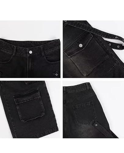 Lafaguw Women's Cargo Pants Low Waist Baggy Jeans Pocket Wide Leg Casual Trendy Streetwear Grunge Emo Clothes - Large - Black1 thumbnail 5