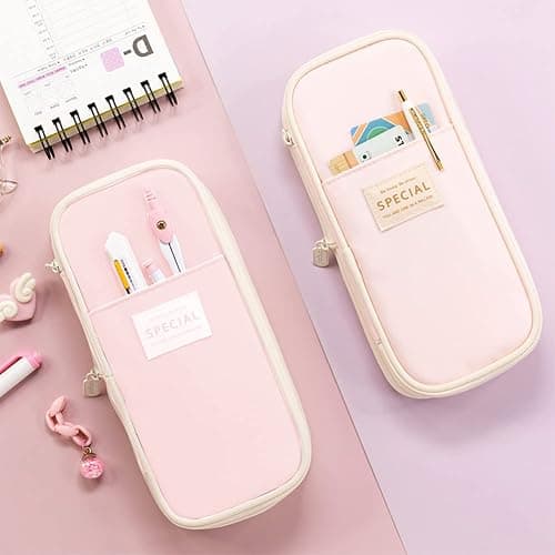 MAMUNU Expandable Pencil case with compartments, Large Capacity Pencil Cases Pencil Bag Pouch Office School, Portable Pencil Case Large School Stationery Organizer, Makeup Cosmetic Bag, Pink thumbnail 7