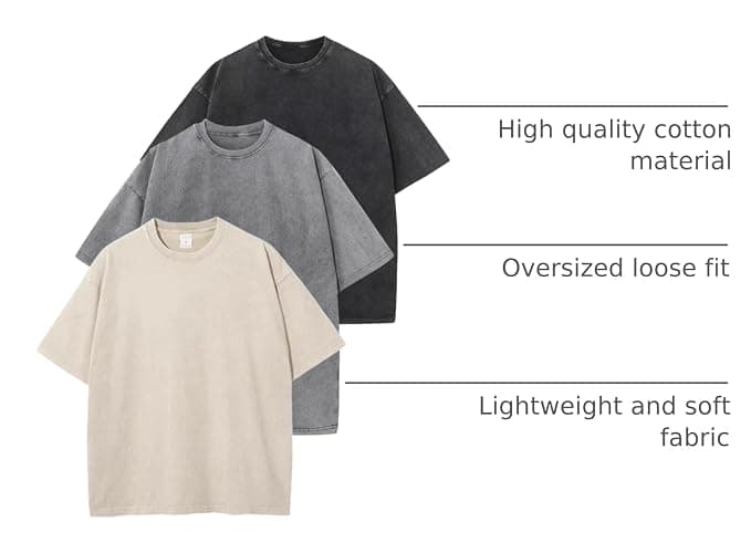 Arssm 3 Pack Men Oversized T Shirts Vintage Tee Loose Fit Short Sleeve Casual Streetwear Baggy Washed Unisex Tops thumbnail 3