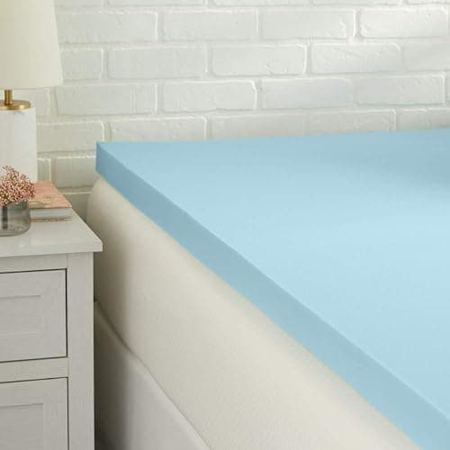 Amazon Basics Full Mattress Topper, Cooling Gel-Infused, CertiPUR-US Certified, 2 Inches, Blue - Image 1