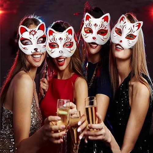 XYBHRC Cat Mask, Therian Masks White Cat Masks Blank DIY Halloween Mask Animal Half Facemasks Masquerade Cosplay Party thumbnail 5