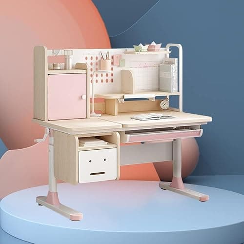 FCD Wood Adjustable Height Ergonomic Kids Study Desk Drafting Table Computer Station Built-in Bookshelf Hutch Multi Function Desktop 43.3" Width () thumbnail 2