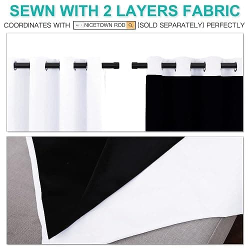 NICETOWN White 100% Blackout Lined Curtains, 2 Thick Layers Completely Blackout Window Treatment Thermal Insulated Drapes for Kitchen/Bedroom (1 Pair, 52 inches Width x 63 inches Length Each Panel) thumbnail 6