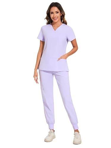 COZYFIT Scrubs for Women Set - Stretch V-Neck Scrub Top & Jogger Pant with 8 Pockets - Image 1