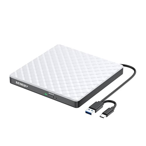 External CD DVD Drive for Laptop, USB 3.0 USB C CD Burner DVD/CD ROM Drive Reader External DVD Drive DVD Player for Laptop Desktop PC Windows 11/10/8.1/7 MacBook Mac Linux OS Apple White - Image 1